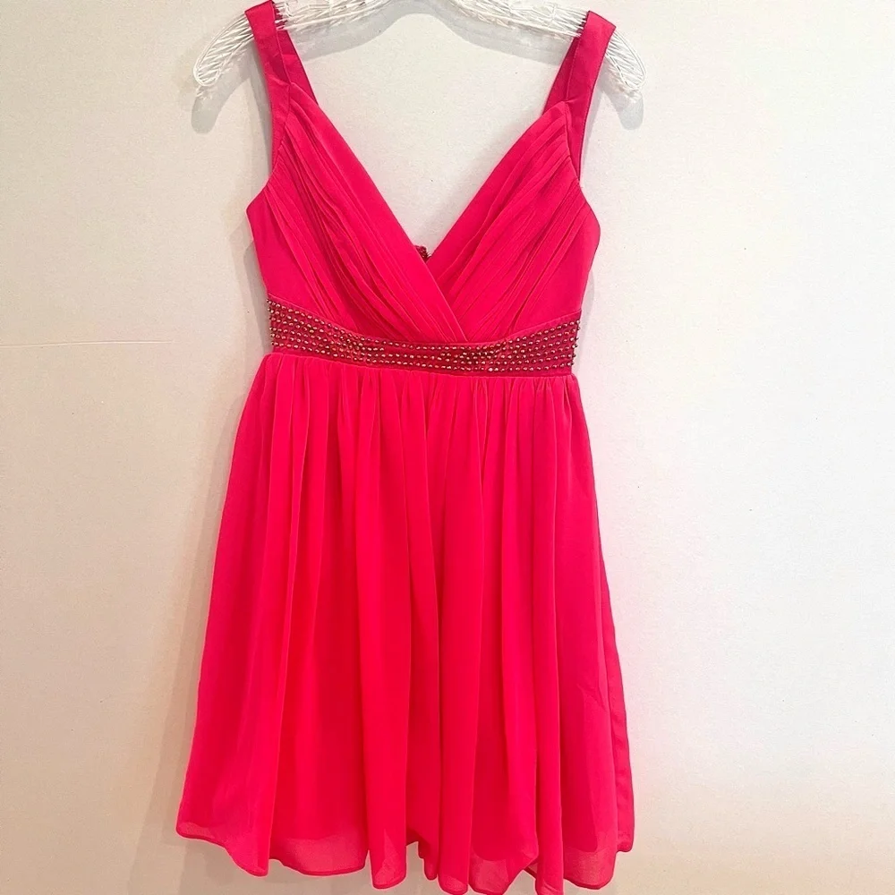 NWT Lipsy London Mini dress pink chiffon gold beaded studded prom